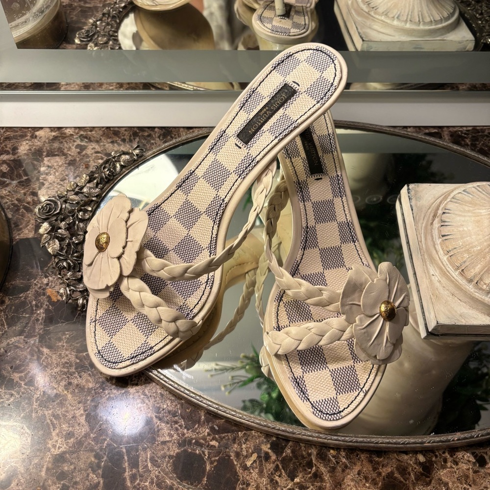 Louis Vuitton Checkered Heels with Floral Detail